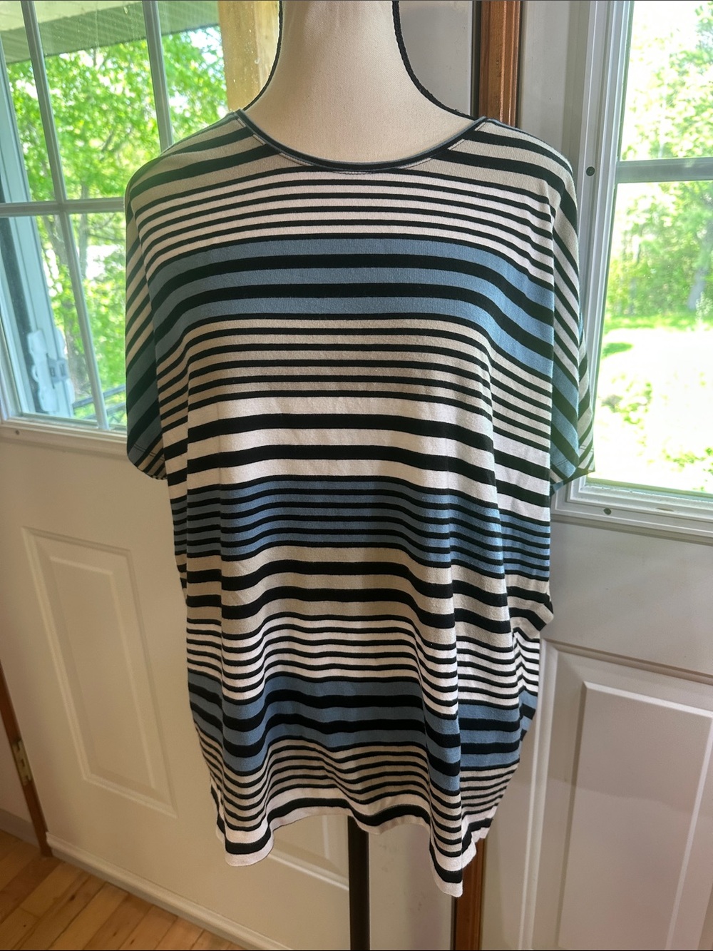 Mansted Striped Knit Tee in White, Black & Blue